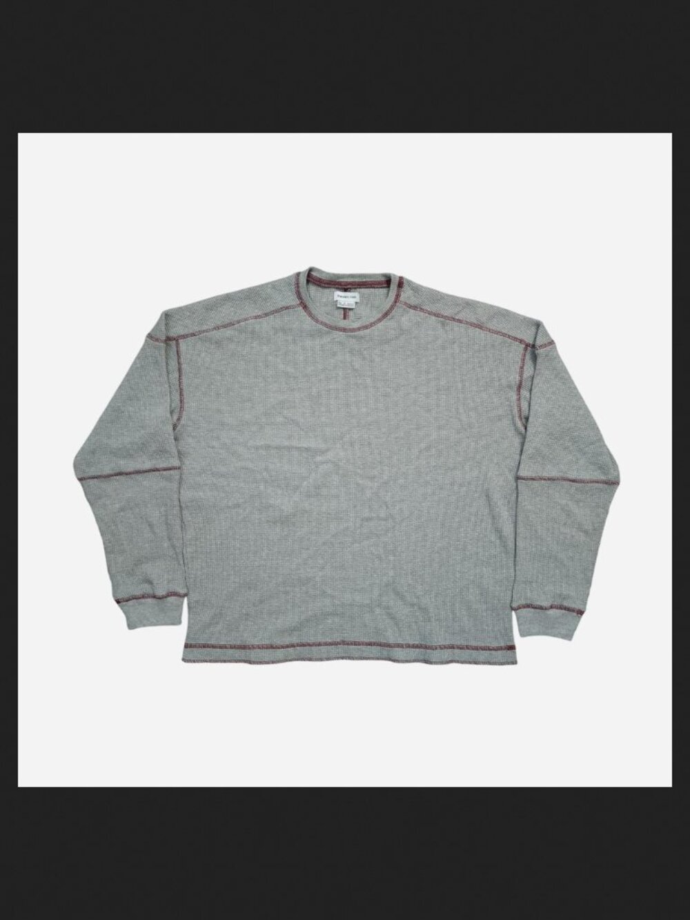 Standard Cloth grey crew neck long sleeve tee w/ red contrast stitching